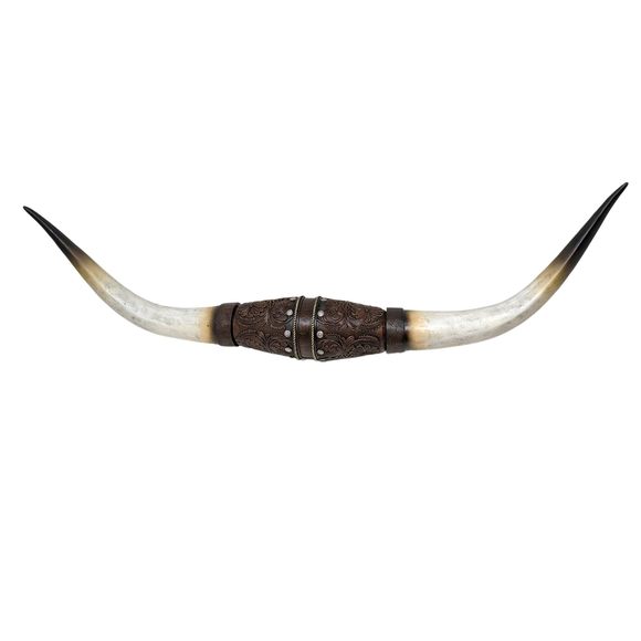 Faux Bull Longhorn Skull Wall Decor – Resin Sculpture With Tooled🫱 - Picture 1 of 9